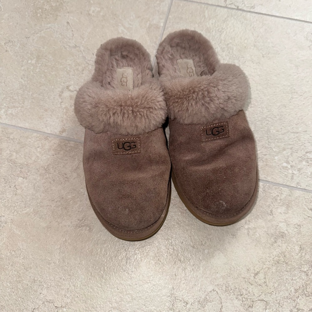 UGG Tan Suede Fur-Lined Mules